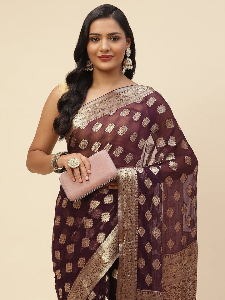 Zari Booti Chiffon Plain Saree