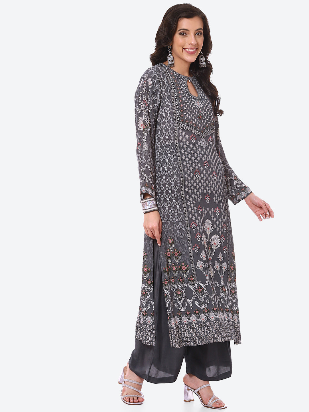 Digital Printed Crepe Kurta With Palazzo &amp; Georgette Dupatta