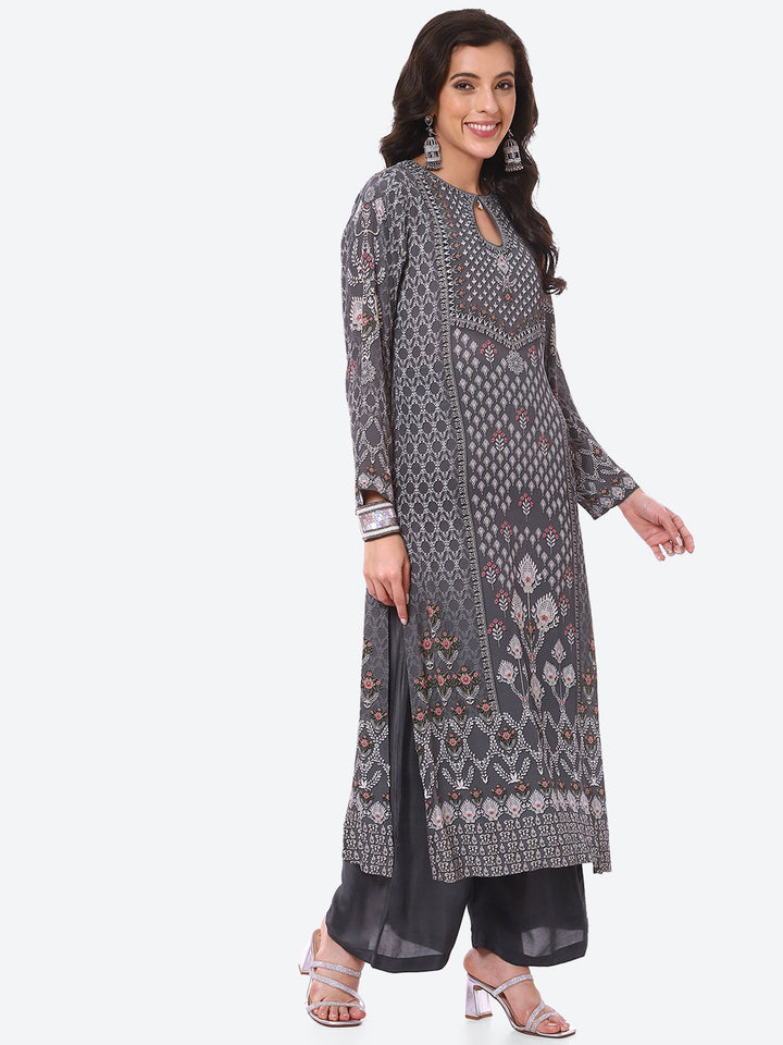Digital Printed Crepe Kurta With Palazzo &amp; Georgette Dupatta