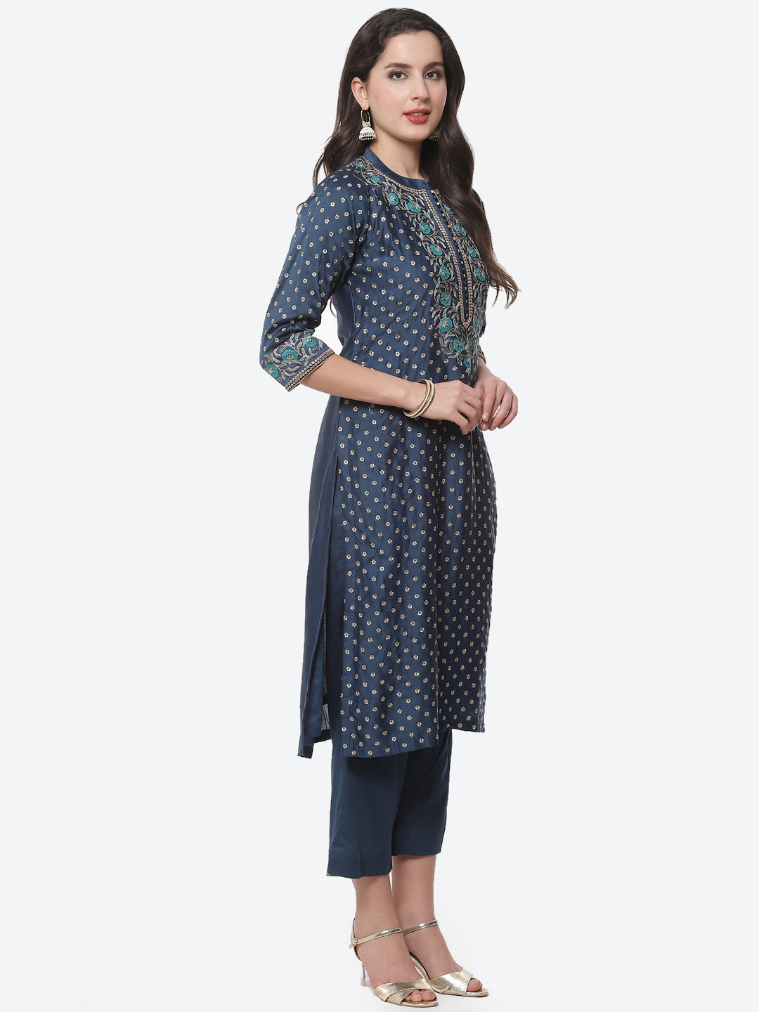Embroidered Cotton Chanderi Stitched Salwar Kameez With Embroidered Dupatta