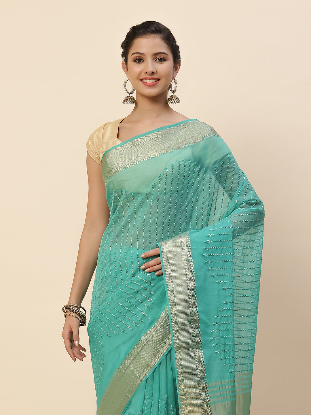 Sequin Organza Woven Saree