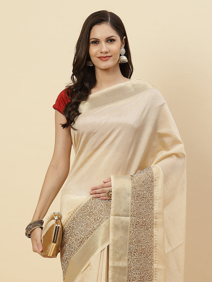 Plain Zari Border Art Handloom Woven Saree