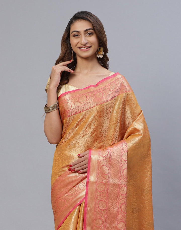 Woven Cotton Saree With Zari Border