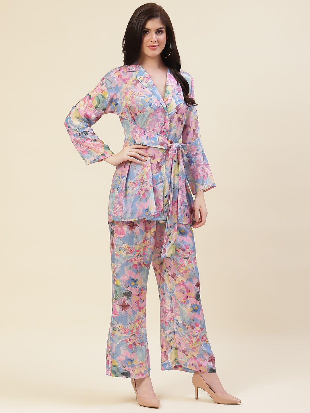 Sky Blue Pink Hues Co-ord Set Short Kurta