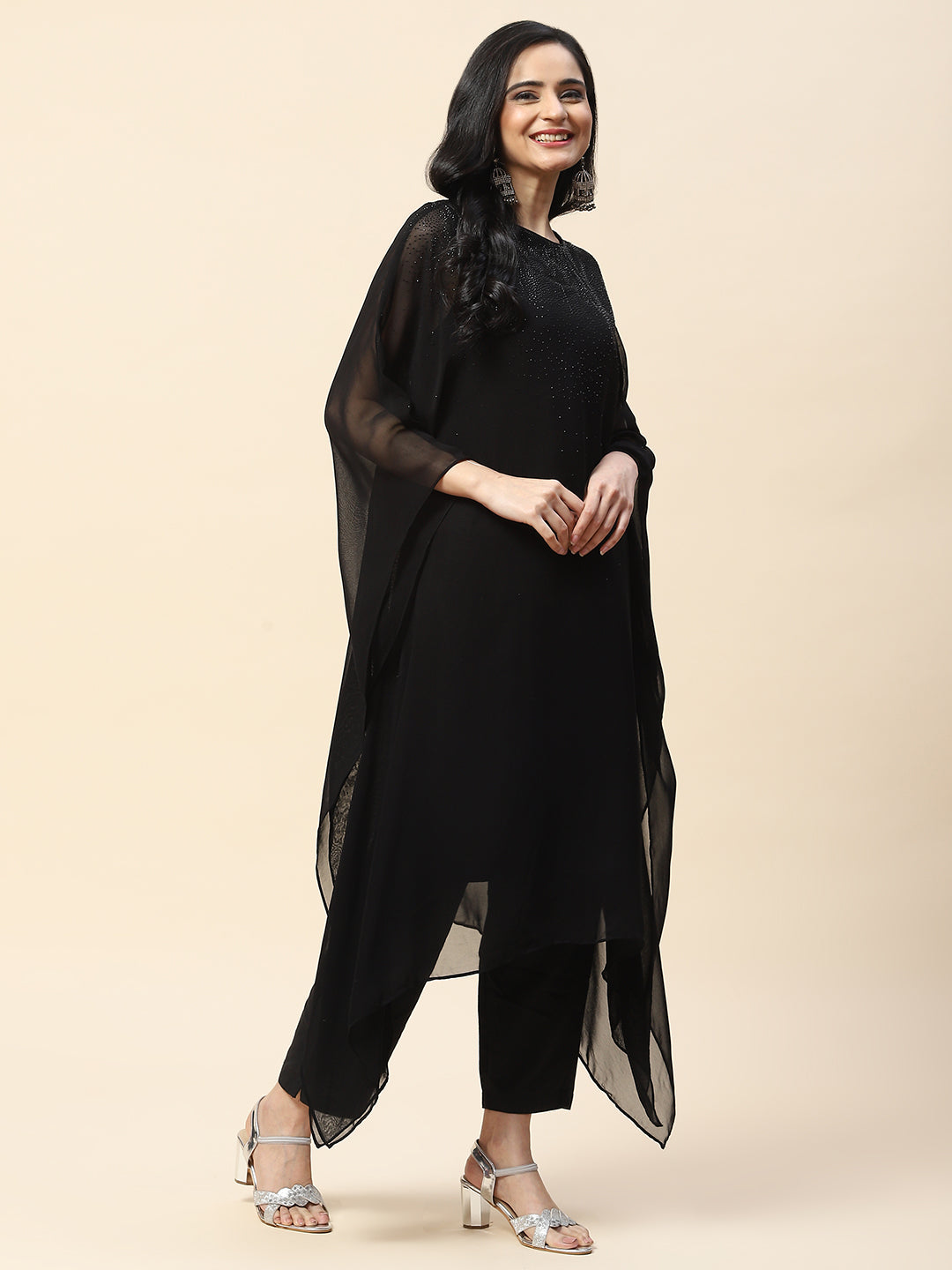 Stone Work Georgette Kaftan Kurta With Inner