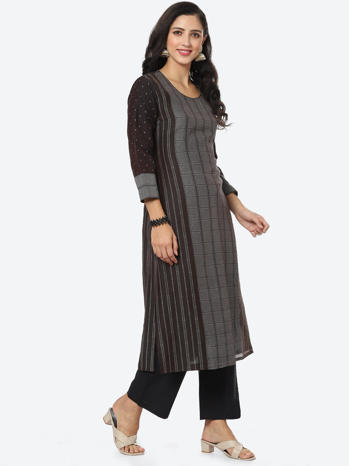 Checked Printed Chanderi Kurta With Pant