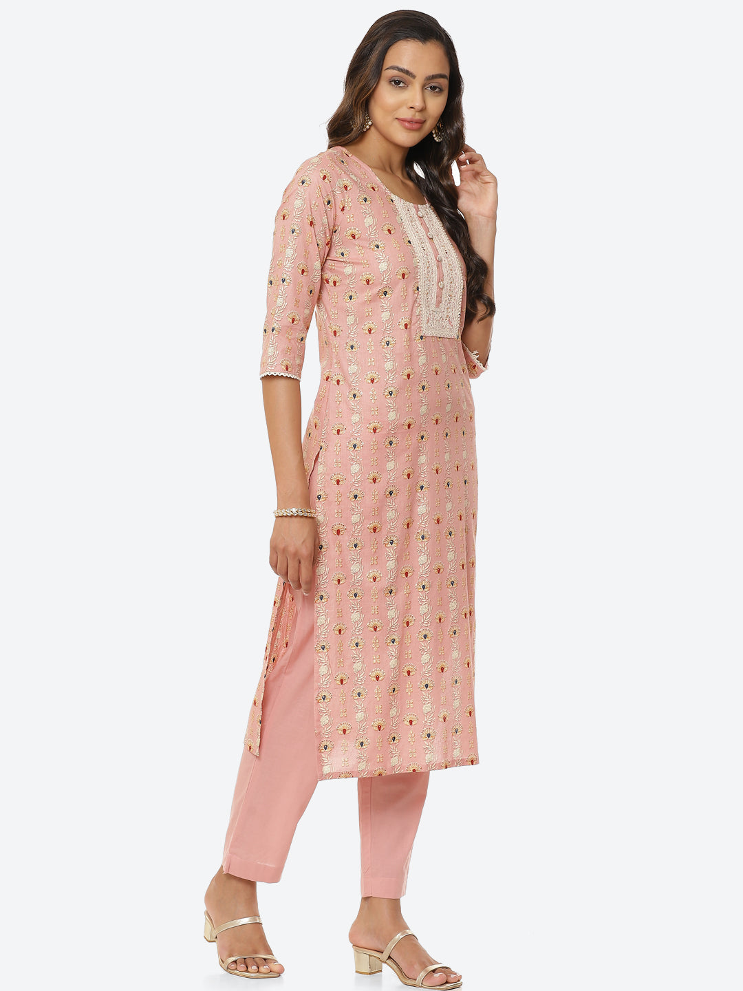 Floral Printed Cotton Kurta With Pant &amp; Cotton Dupatta