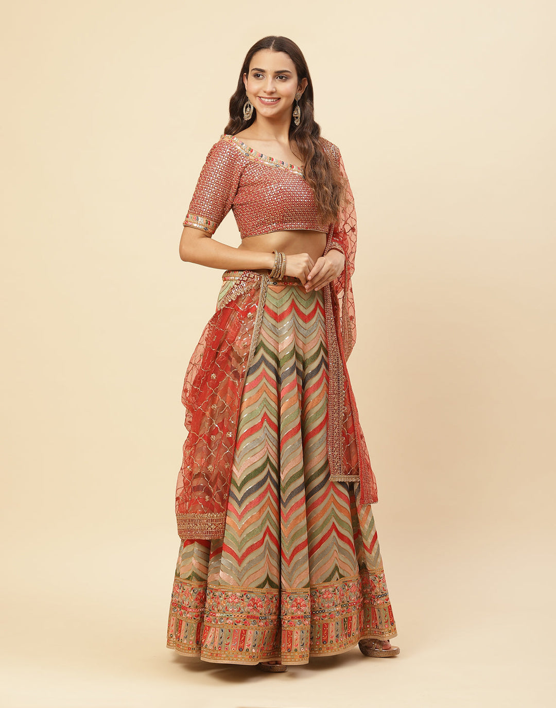 Embroidered Georgette Lehenga With Choli And Dupatta