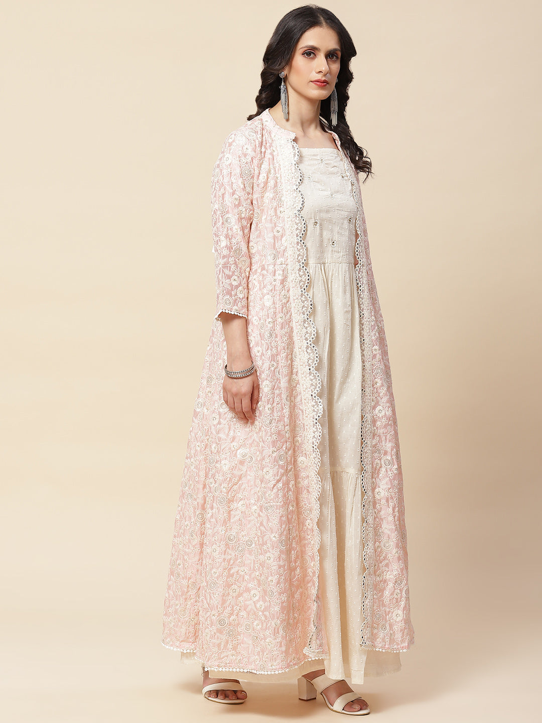 Embroidered Cotton Gown With Jacket