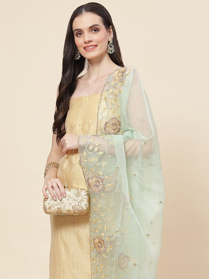 Embroidered Chanderi Unstitched Suit Piece With Dupatta