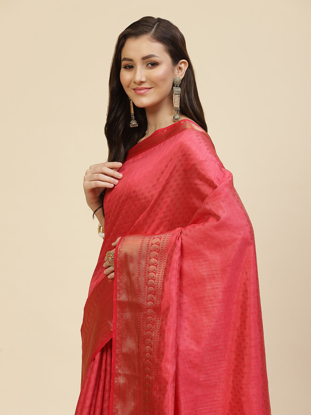 Zari Border Booti Tussar Woven Saree