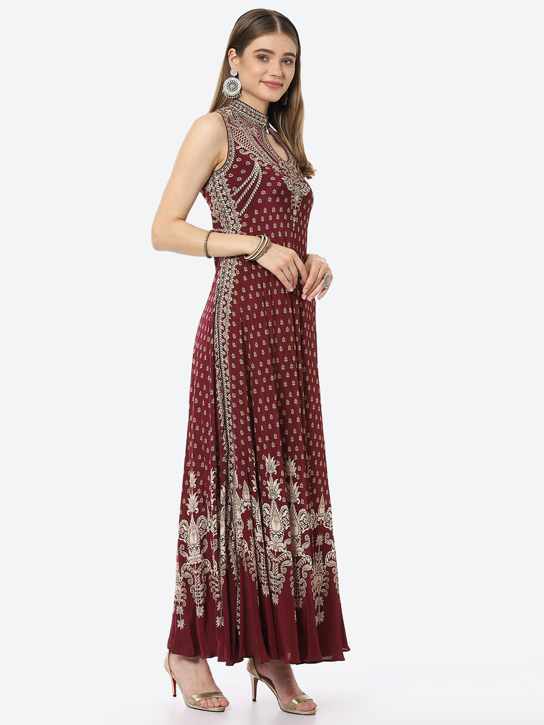 Digital Printed Crepe A-Line Gown Dress