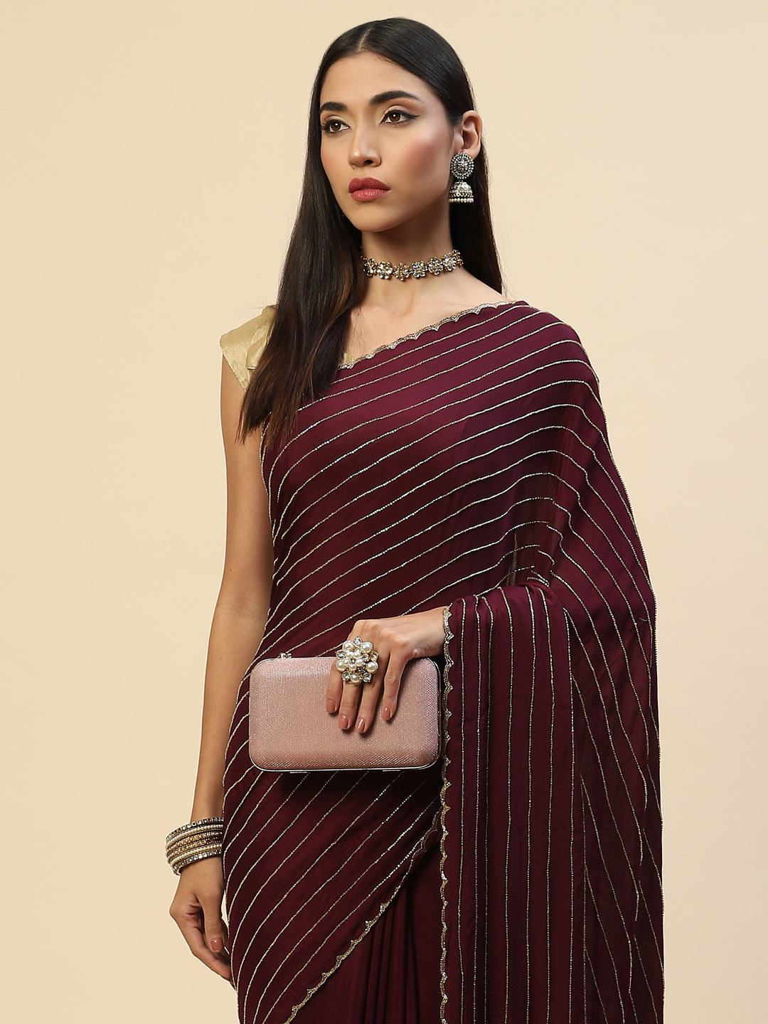 Cutdana Embroidered Crepe Saree