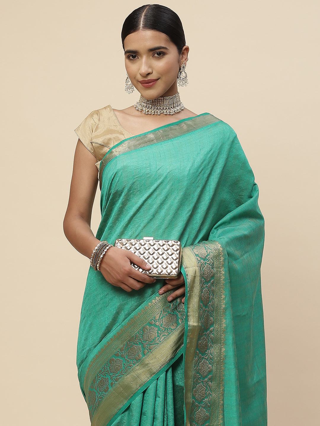 Plain Zari Border Handloom Woven Saree
