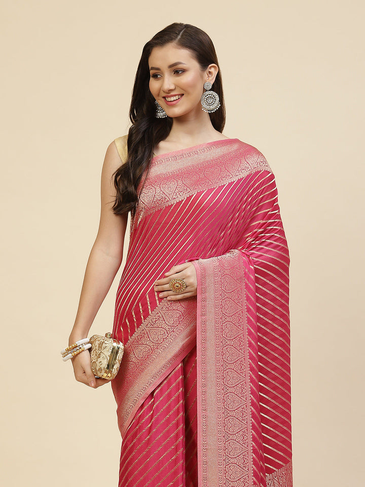 Stripes Zari Jaal Crepe Woven Saree
