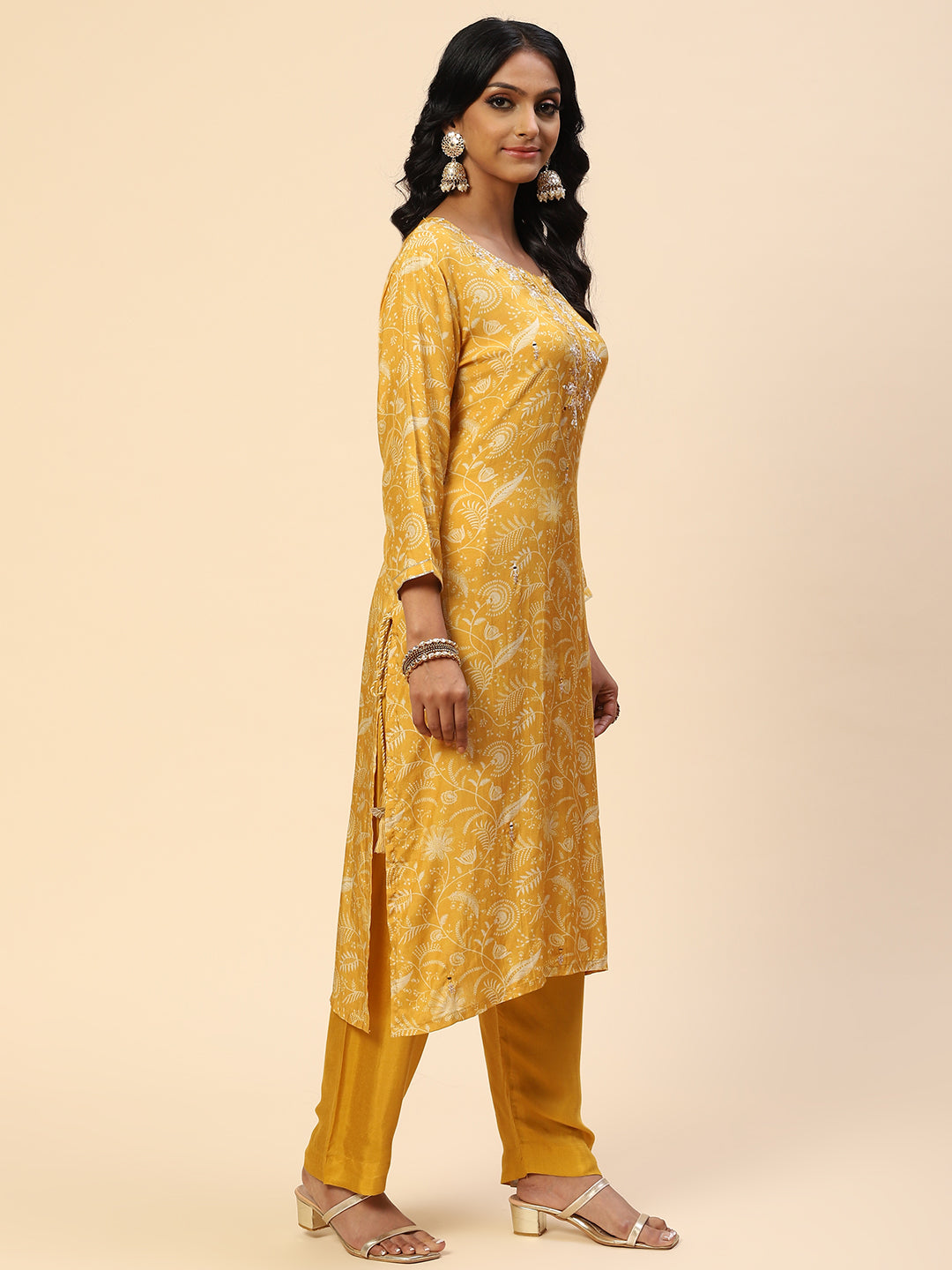 Neck Embroidered Printed Cotton Kurta With Pants