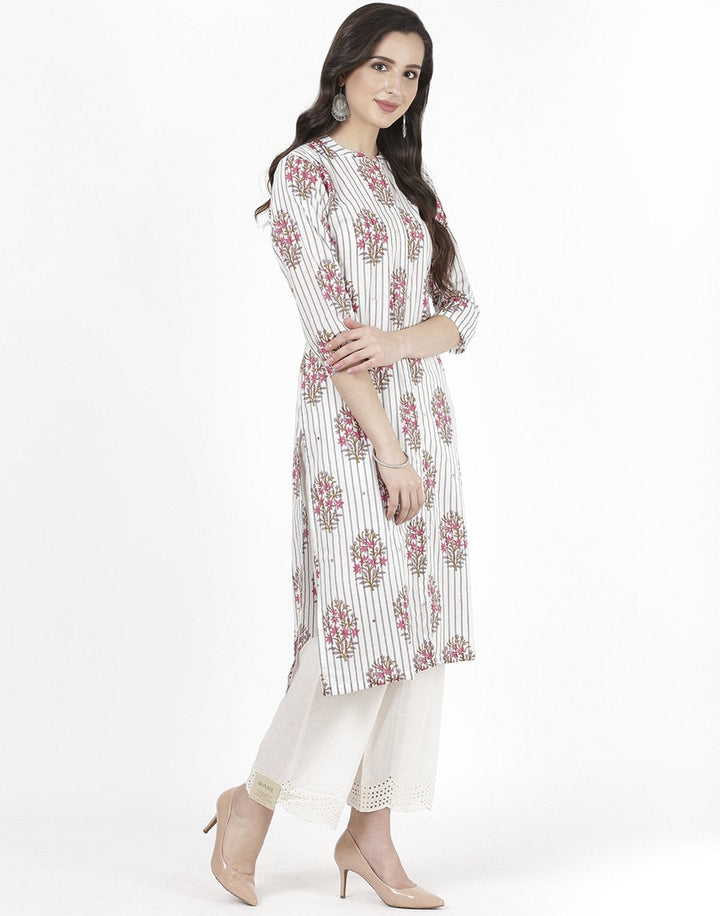 MBZ Meena Bazaar-Cream Cotton Kurti