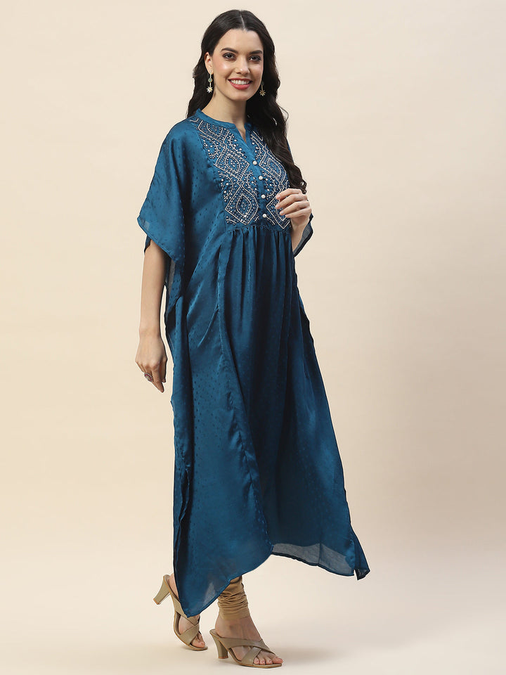 Neck Embroidered Cotton Kaftan Kurta