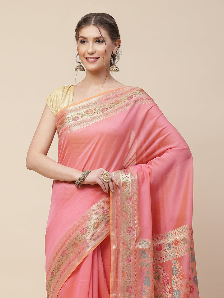 Plain Zari Border Cotton Woven Saree