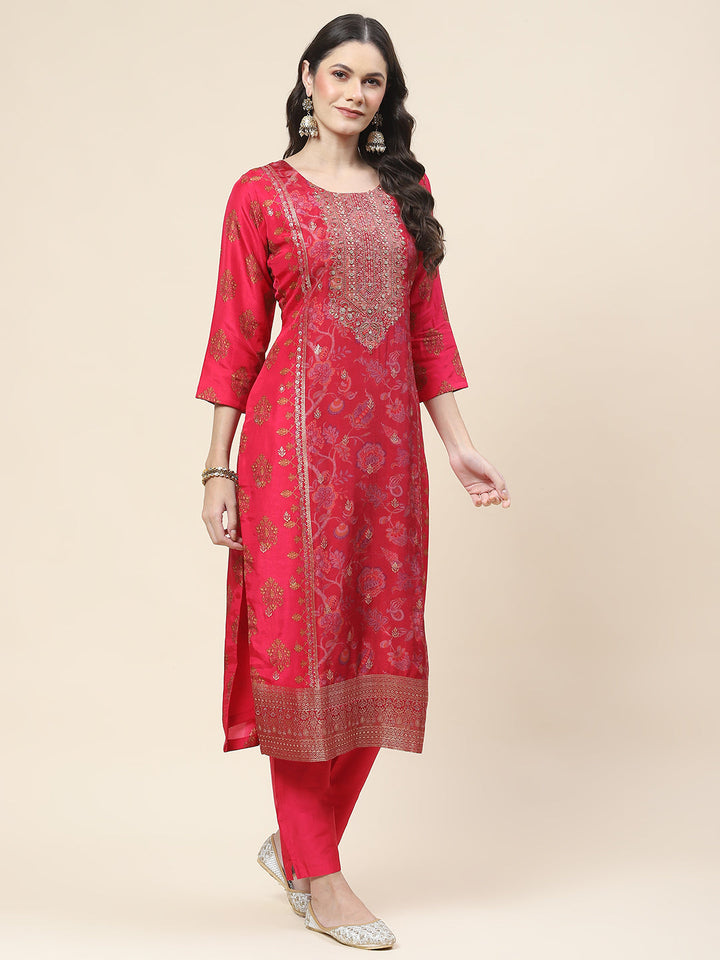 Floral Printed Handloom Kurta With Pants &amp; Dupatta