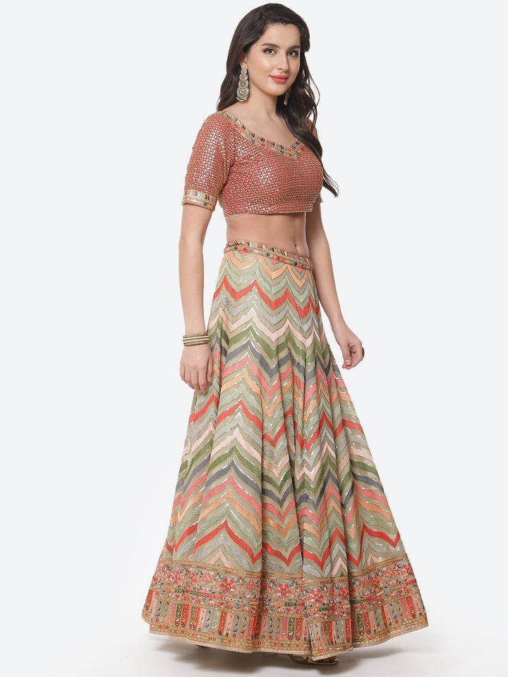 Embroidered Georgette Lehenga With Choli And Dupatta