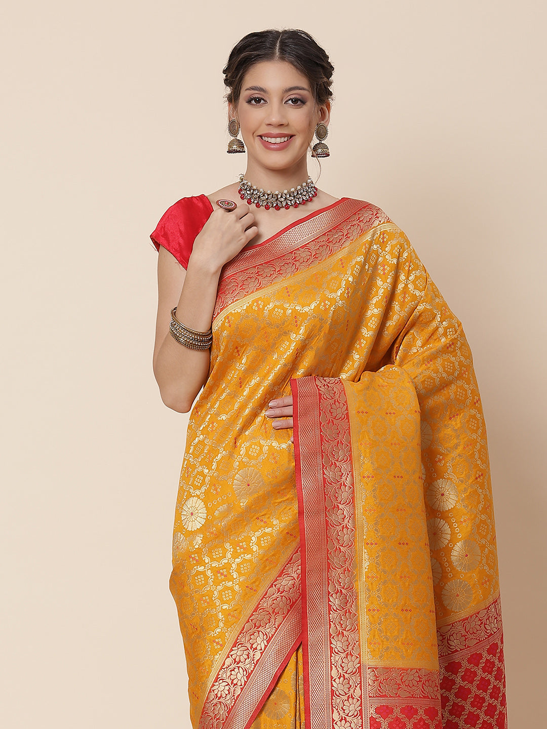 Bandhej Art Handloom Woven Saree