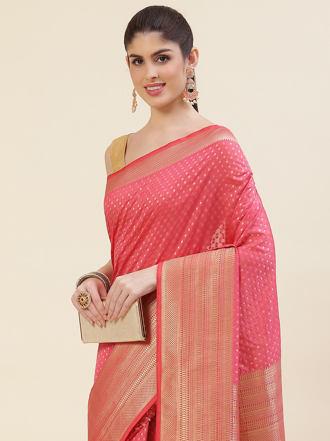 Zari Border Booti Handloom Woven Saree