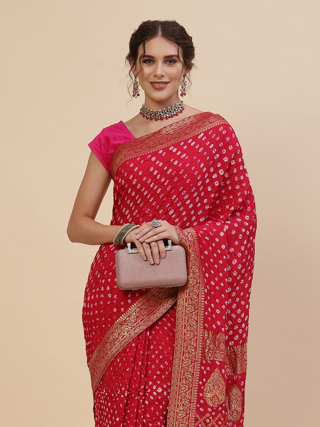 Gharchola Crepe Plain Saree