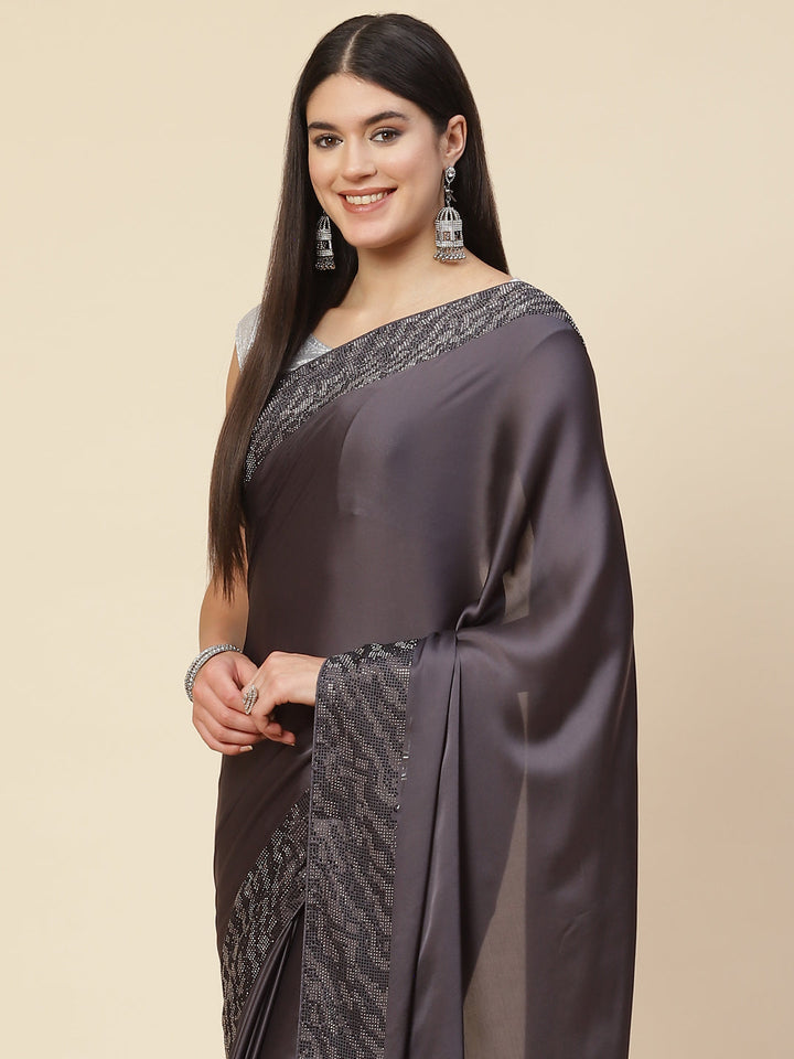Embroidered Border Booti Satin Saree