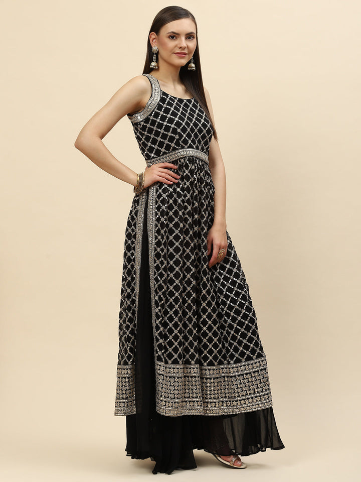 Zari Jaal Embroidered Georgette Kurta With Palazzo &amp; Dupatta