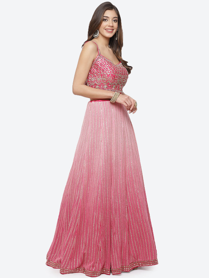 Zari Jaal Georgette Choli With Lehenga &amp; Net Dupatta