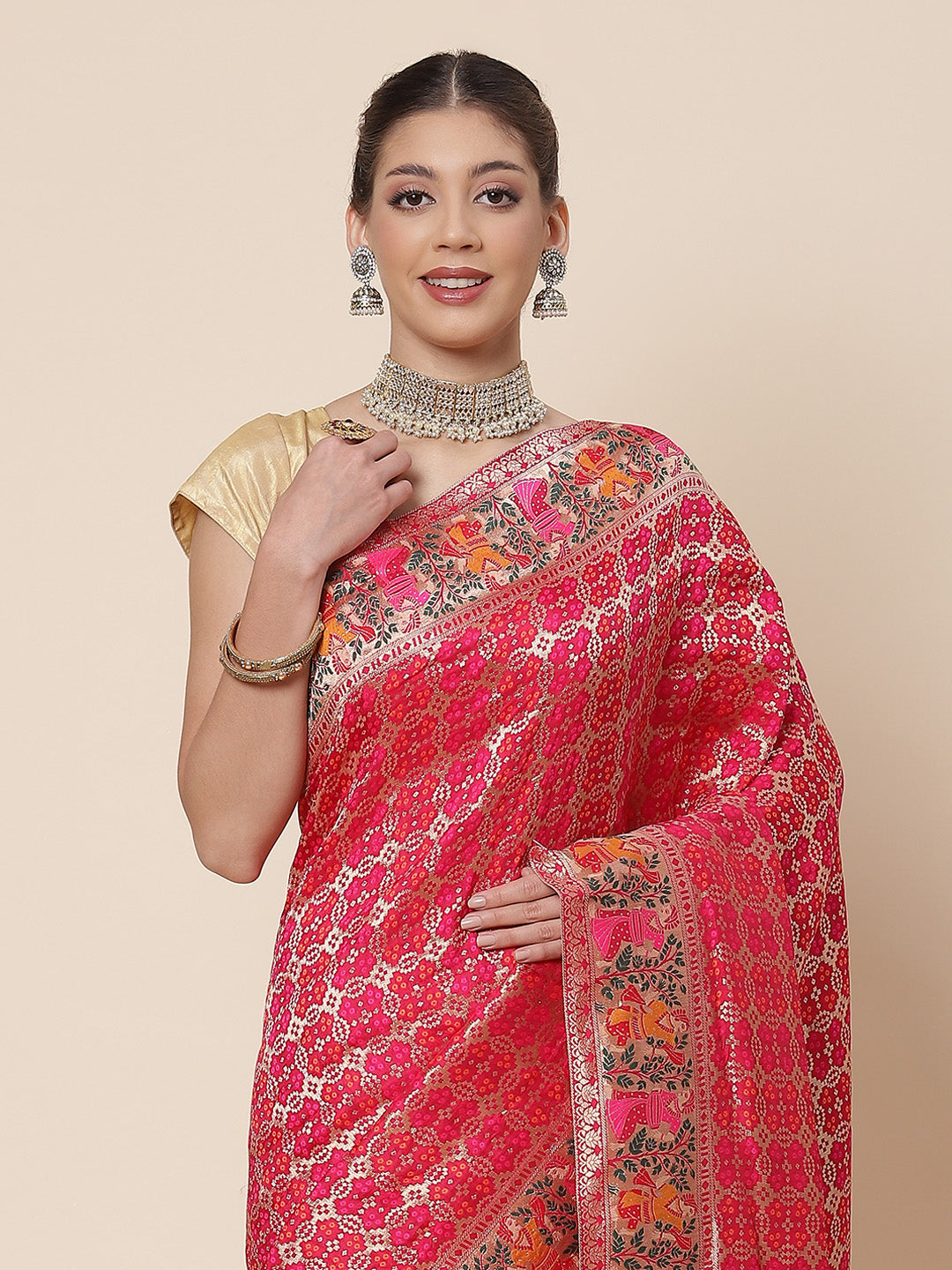 Bandhej Printed Banarsi Woven Saree