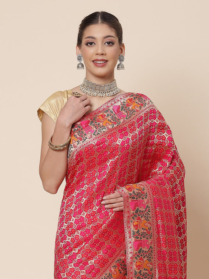 Bandhej Printed Banarsi Woven Saree