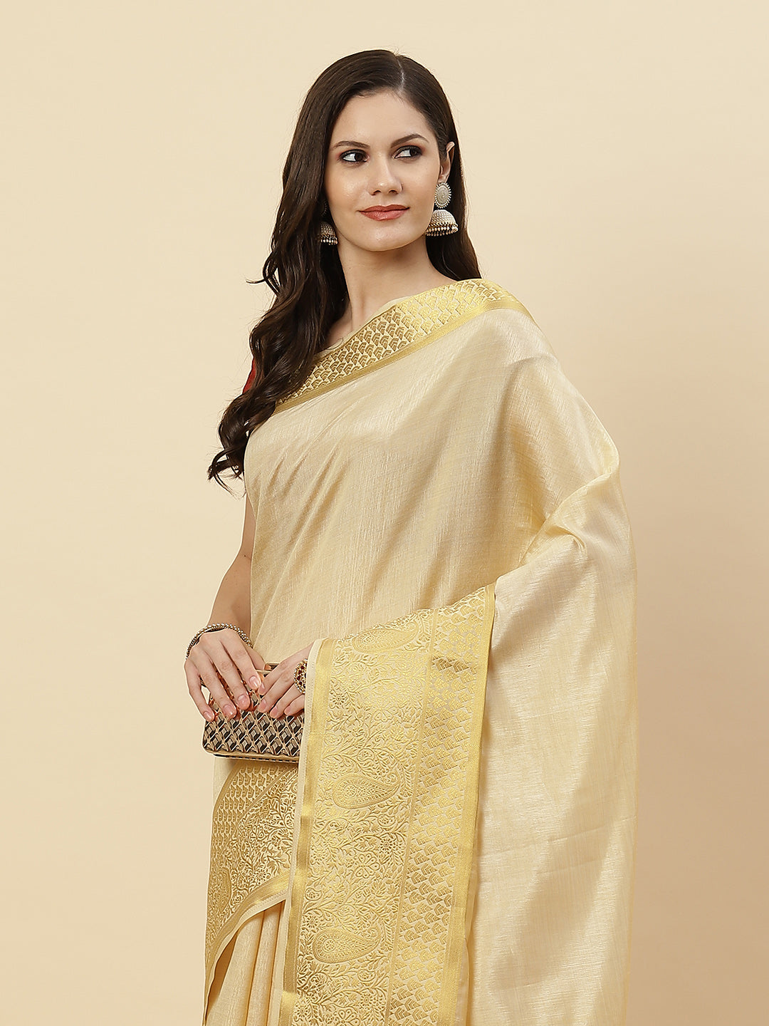 Plain Zari Border Art Handloom Woven Saree