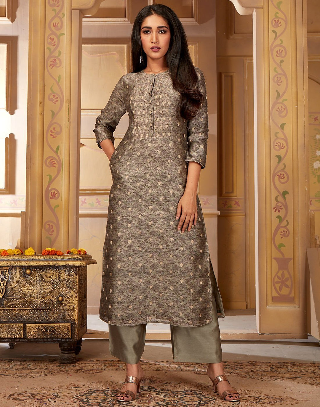 Straight Chanderi Kurta with Plazzo Pants