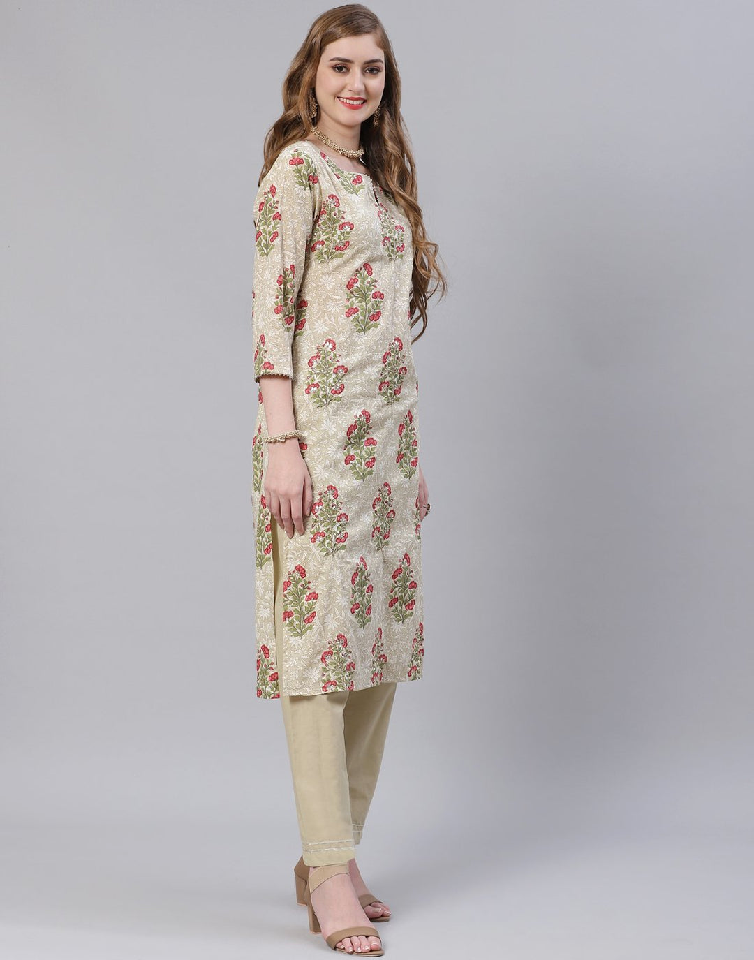 Dusty Green and Pink Cotton Salwar Kameez Stitched Suit