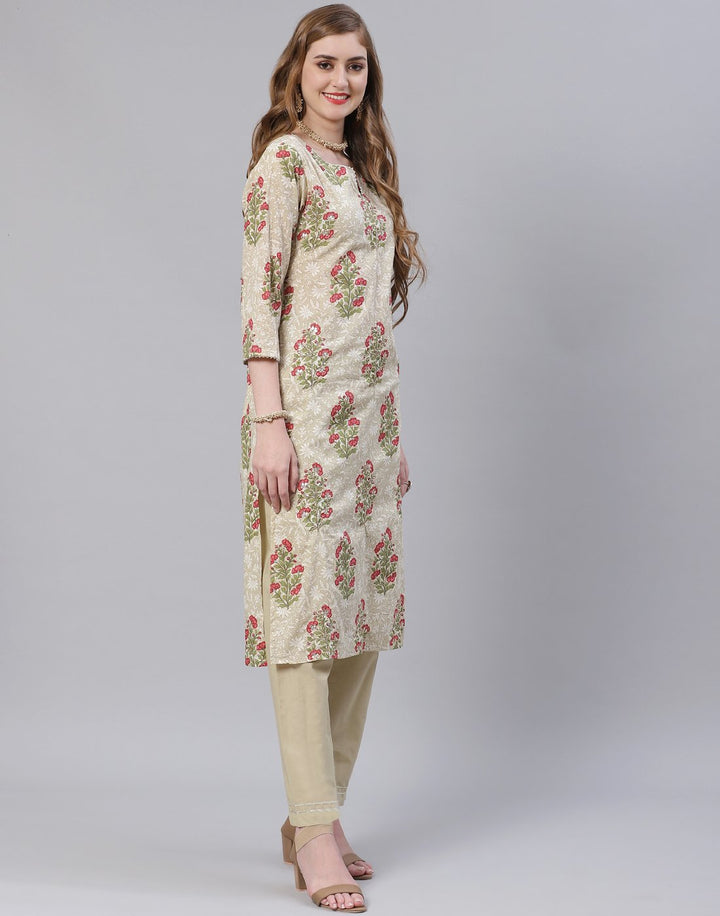 Dusty Green and Pink Cotton Salwar Kameez Stitched Suit