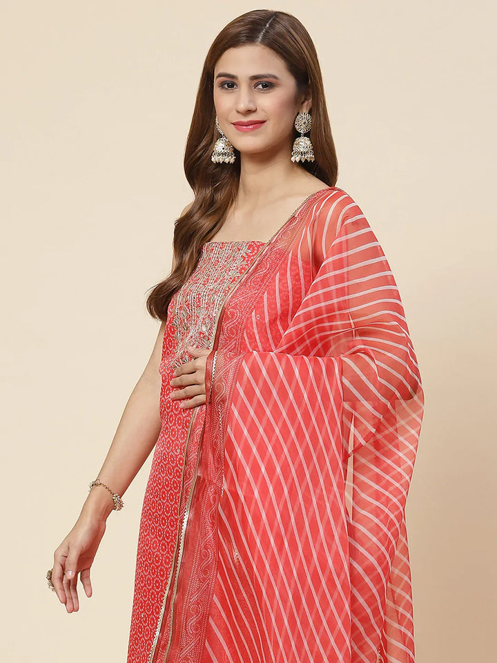 Bandhani Printed Organza Unstitched Suit Piece With Dupatta