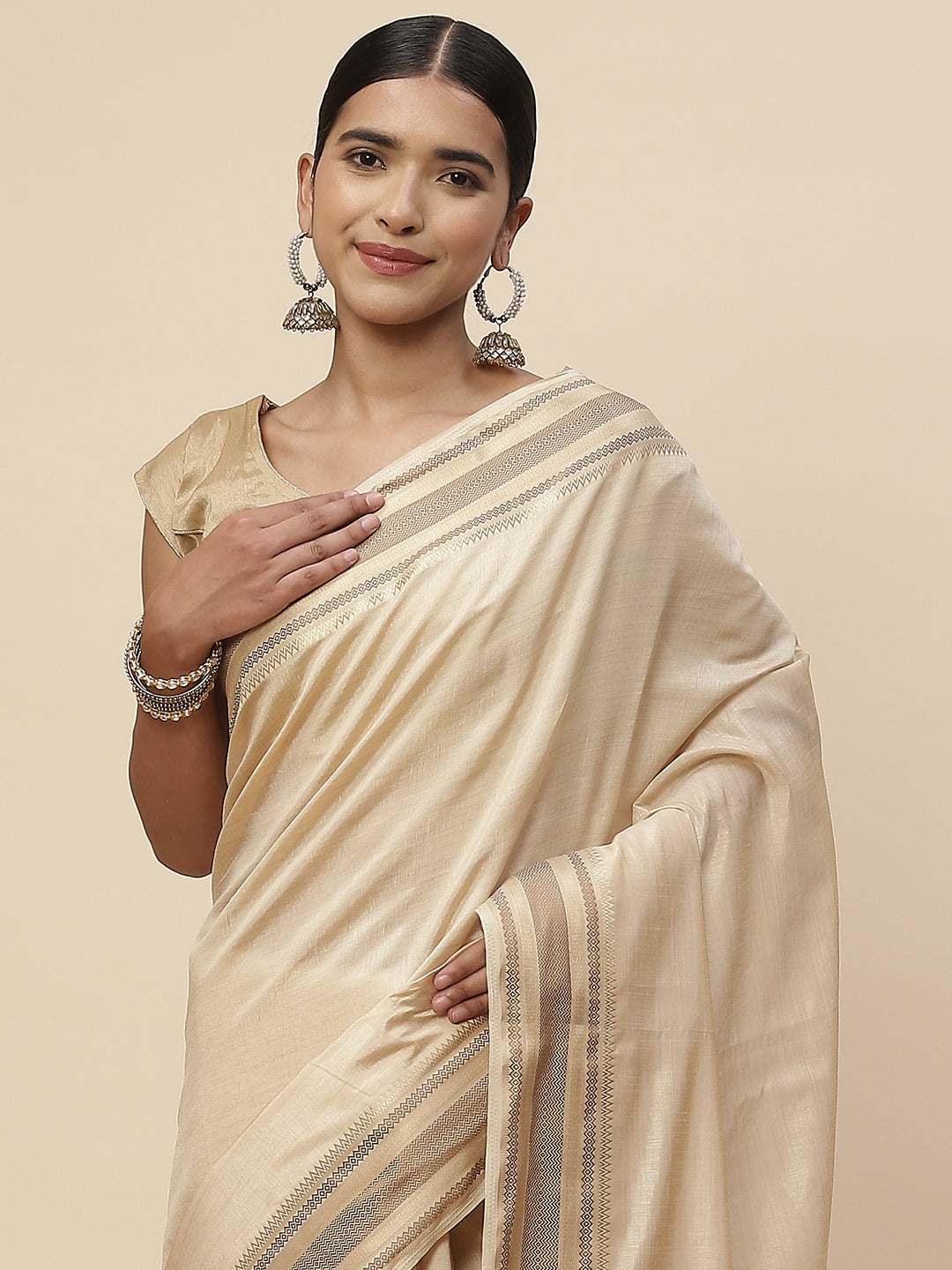 Plain Zari Border Handloom Woven Saree