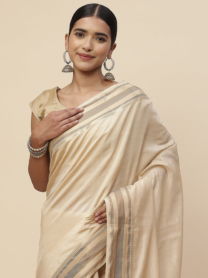 Plain Zari Border Handloom Woven Saree