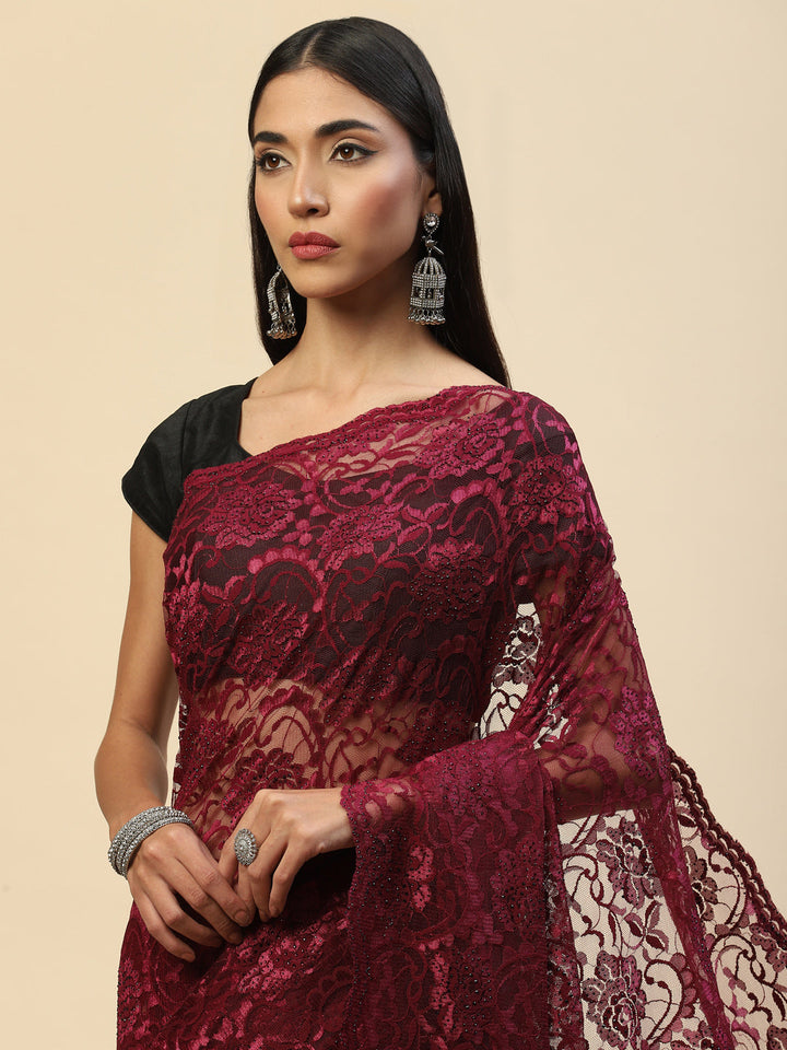 Stone Embroidered Lace Saree
