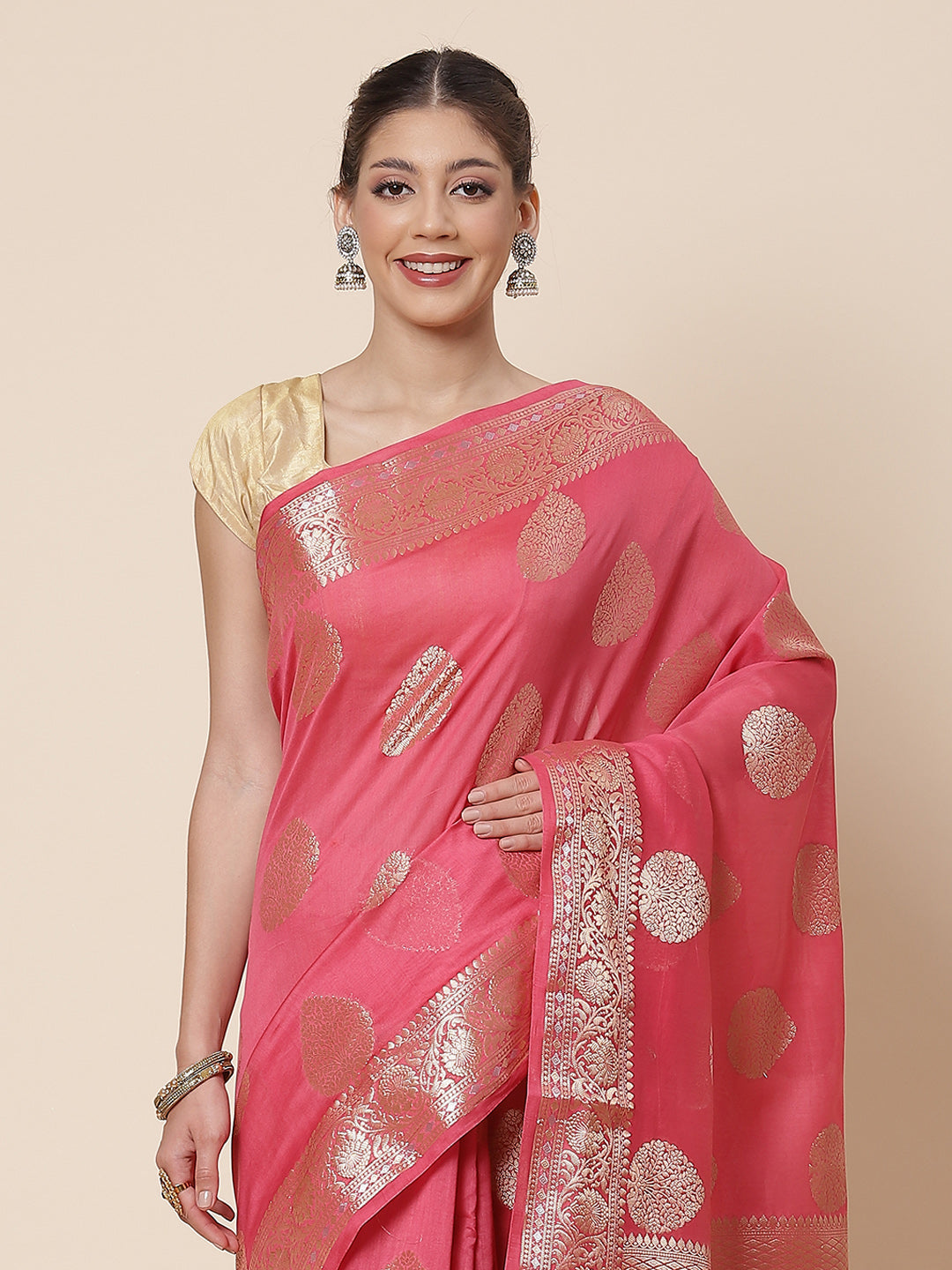 Zari Border Booti Cotton Woven Saree