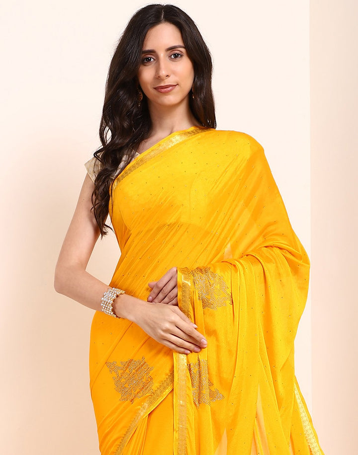 Yellow Art Crepe Saree