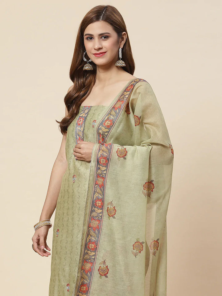 Printed Chanderi Unstitched Suit Piece With Dupatta