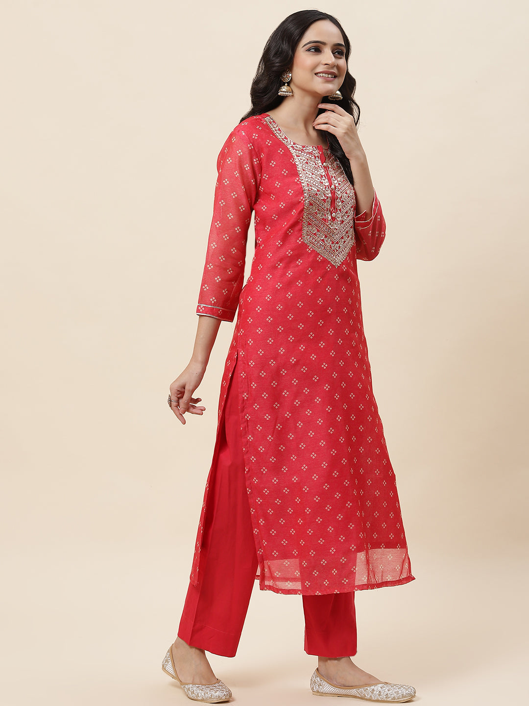 Bandhani Printed Chanderi Kurta With Pants &amp; Dupatta