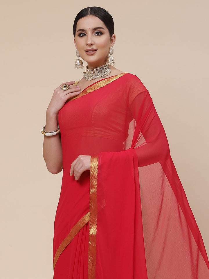 Piped Border Chiffon Plain Saree