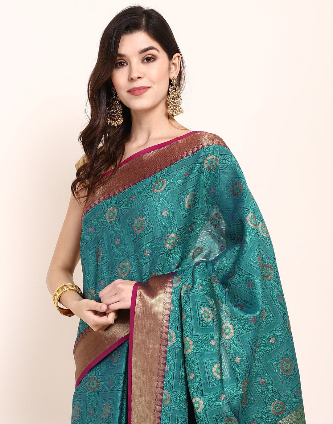 Green Cotton Woven Saree