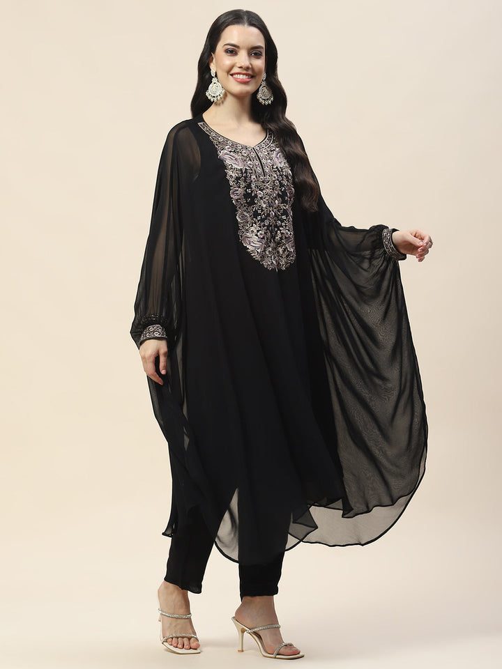Yoke Embroidery Georgette Kurta With Pants
