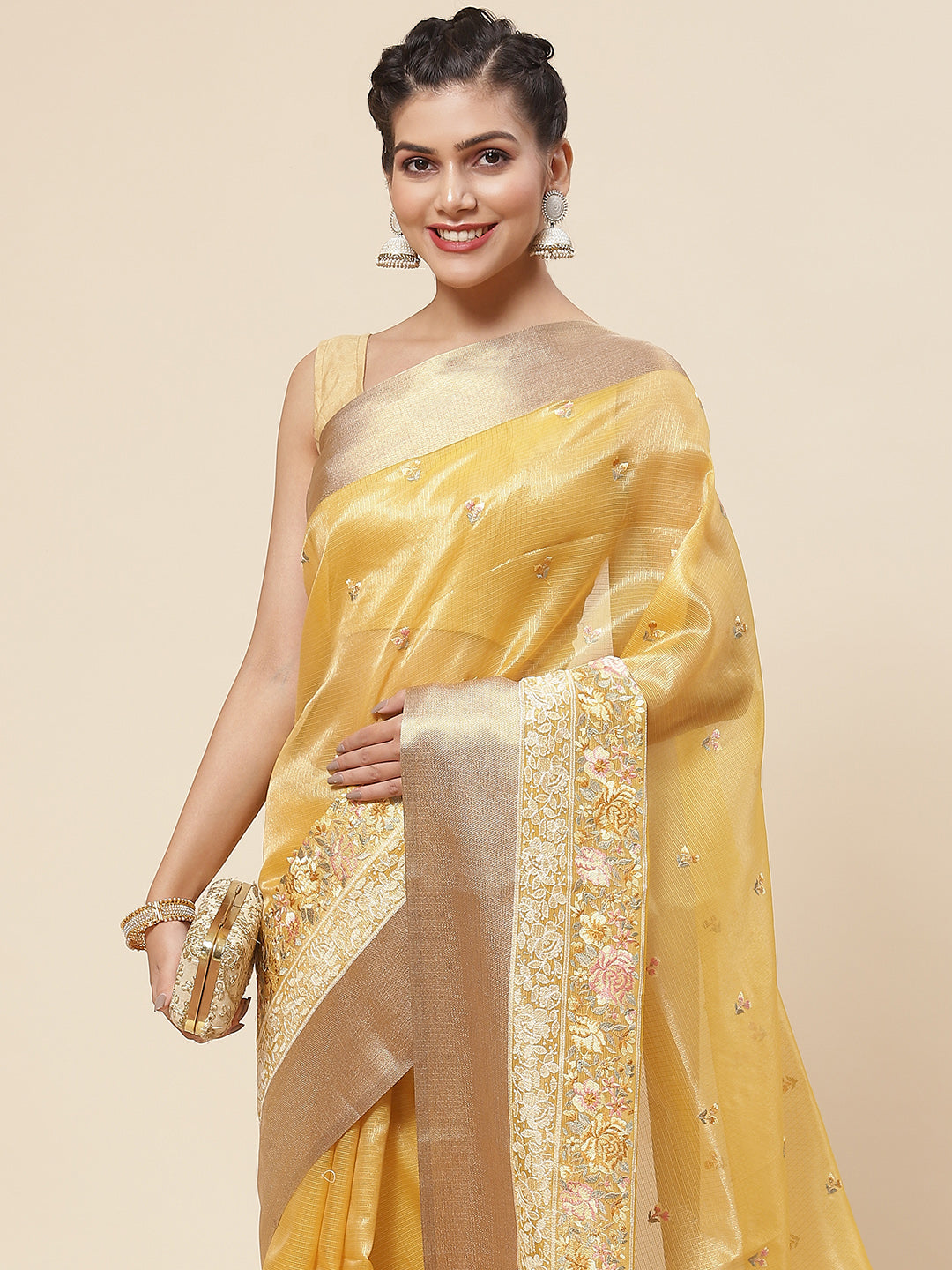 Resham Booti Embroidered Cotton Saree