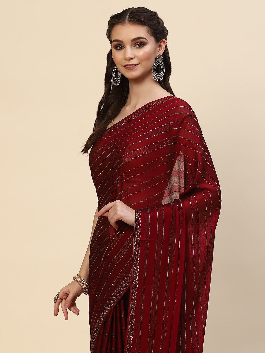 Stone Work Georgette Plain Saree